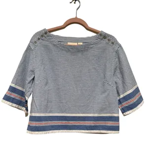 Anthropologie MAEVE NAUTICAL SULLIVAN BLUE WHITE STRIPED BOXY OVERSIZED TOP S thumbnail 3