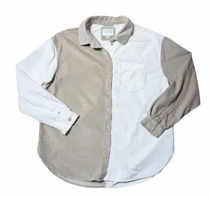 American Eagle Colorblock Corduroy Button Up Shirt Cream and Tan Womens M thumbnail 1