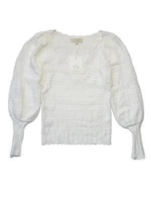 Sézane NWT La Maille Ronnie in Ecru Textured Pointelle Knit Sweater Top XS thumbnail 5