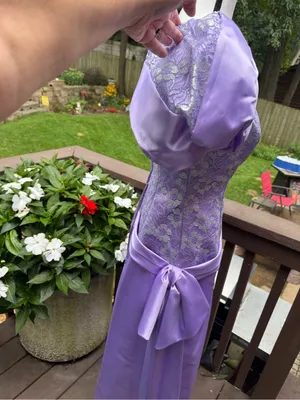 Vintage Lilac Floral Midi Dress with Puff Sleeves thumbnail 4