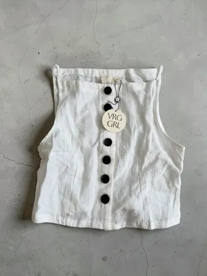 VRG GRL White Linen Button Tank Top Size 10 NEW NWT thumbnail 2