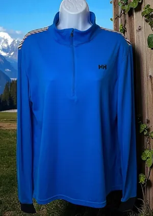 Helly Hansen Blue Lightweight Holiday Outdoors‎ Ski Snow Quarter Zip Women's L thumbnail 1