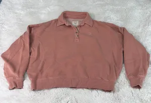 Billabong Polo Pullover Sweatshirt XS Dusty Rose Pink Collared Y2K Surf thumbnail 1