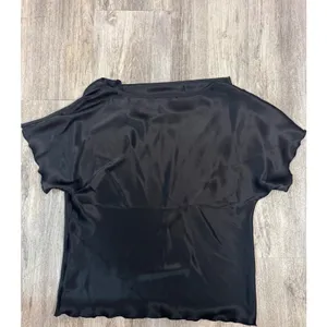 TASH+SOPHIE Black Drape Neck Short Sleeve Top Made in USA Size‎ L thumbnail 2