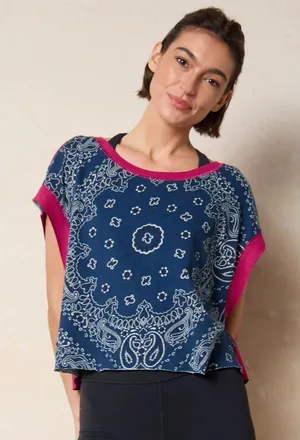 NWT Natural Life Women's 100% Cotton Indigo Bandana Cut It Out Cotton Tee L thumbnail 1