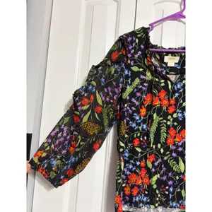 Maeve Anthropologie Blouse Floral Ruffle‎ Black Sheer Sleeve S Boho Cottagecore thumbnail 5