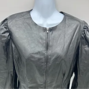 DO+BE Black Vegan Leather Zippered Front Jacket with Puff Sleeves-Size M thumbnail 2
