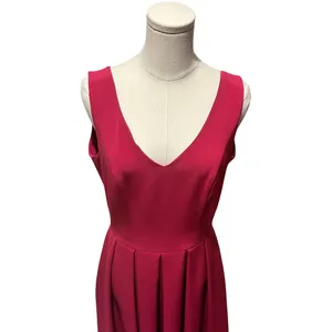 Rudika Women's Sleeveless V-Neck High-Low Pleated Party Dress in Burgundy Red thumbnail 6