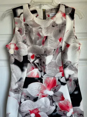 Calvin Klein Floral Orchids Print Cocktail Office Knee Length Sheath Dress Sz 6 thumbnail 2