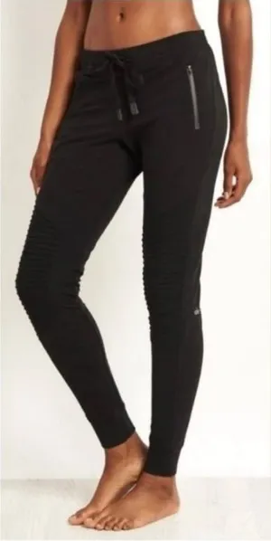 Alo Yoga Black Urban Moto Sweatpants Ribbed Joggers Drawstring Waist Athleisure thumbnail 1