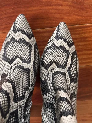 Marc Fisher Snake-Print Pointed Toe Women's Ankle Boots - Black & White thumbnail 8