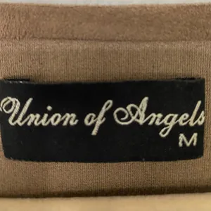 Union of Angels Faux Suede V-Neck Dress Lattice Sleeve Brown Medium thumbnail 4