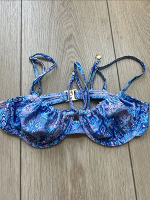 Rare Kulani Kinis Santorini Blue Pink Floral Underwire Bikini Swim Top Medium thumbnail 7