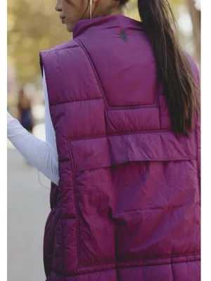 Free People On The Move Packable Puffer Long Vest in Black Cherry. Size Small thumbnail 3