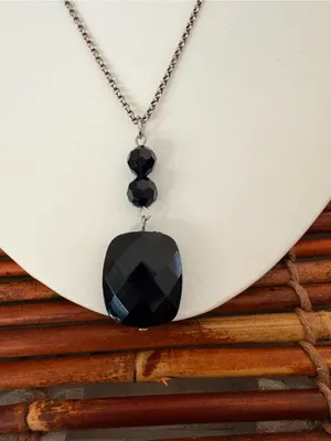 Origami Owl Black Faceted Drop Pendant on Silver-Tone Chain 24”-26” thumbnail 2