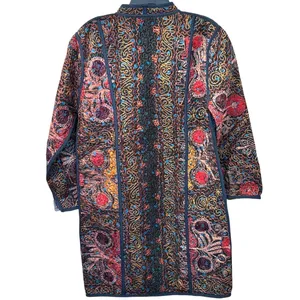 Quilted Embroidered Jacket Boho Artisan Coat Multicolor Statement Piece Multiple Size M thumbnail 8
