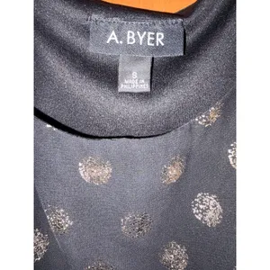 A.Byer Black with Metallic Polka Dot Cinch Waist Dress size Small thumbnail 5