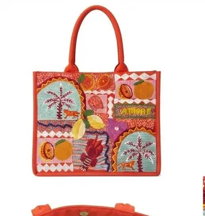 NWT Vibrant Beaded "Amore" Fruit & Lobster Theme Tote Bag thumbnail 1