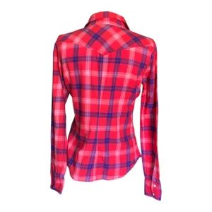 American Eagle Outfitters Plaid Button Up Shirt Red Blue Long Sleeve Small thumbnail 4