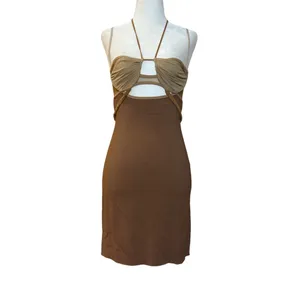 Nensi Dojaka Draped Double Bra Mini Dress in Caramel & Sable Small New Womens thumbnail 4