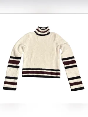 Madewell Ribbed-Trim Mockneck Sweater jet black stripe super soft Size XXS NWT thumbnail 5