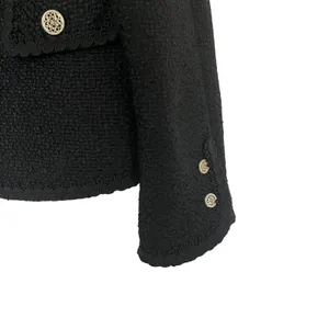 Zara Black Tweed Double Breasted Open Collarless Blazer Jacket Size XS NWT thumbnail 6