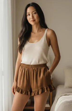 Nasty Gal Brown Ruffle‑Hem Casual Shorts Women’s 6 thumbnail 1