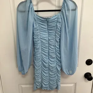 Hello Molly ruched front dress‎ puff sheer sleeves light blue size 4 thumbnail 6