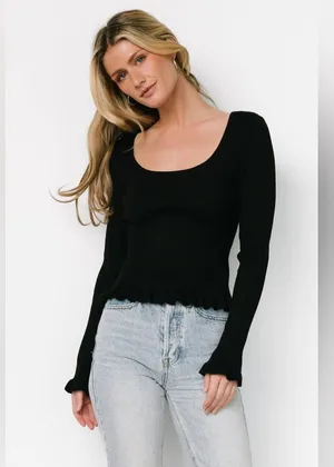Baltic Born Black Fitted Ribbed Long Sleeve Blouse NWT thumbnail 1