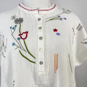 NWOT Johnny Was Cotton Embroidered Short Sleeve Blouse Boho Chic White Size M thumbnail 8