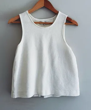 Madewell White Cream Textured Sleeveless Open Back Top Small thumbnail 1