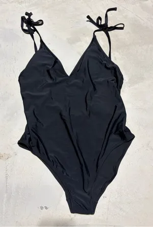 Aerie one piece full coverage black swimsuit large thumbnail 1