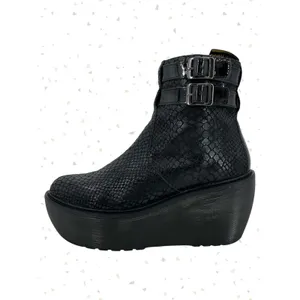 Dr. Martens Caitlin Black Reptile Snakeskin Wedge Buckles Ankle Boots Size 6 thumbnail 5