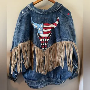 🤠Fringe Denim Western Jacket💃🏼 ~Large Blue thumbnail 9