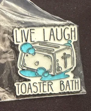 ‘Love laugh toaster bath’ Enamel Pin White thumbnail 1