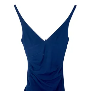 NWT Babyboo Violetta Navy Blue Ruched High Slit Ruffle Maxi Dress Womens Size XS thumbnail 10