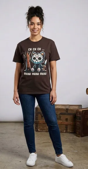 Horror Cat "Ch Ch Ch Meow" Jason Voorhees Tee XL thumbnail 1