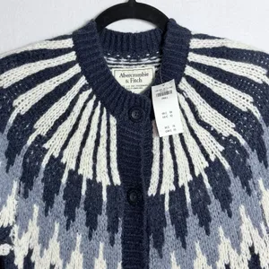 NEW Abercrombie & Fitch Blue Fair Isle Wool Nordic Sweater Cardigan Women's S thumbnail 5