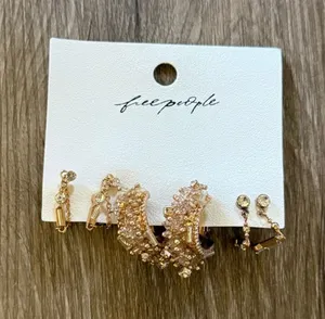 Free People Gold Earring Set with Clear Gems NWT thumbnail 1
