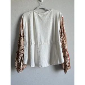 Easel Women’s Large Boutique Cream Patchwork‎ Flare Balloon Long Sleeve Top Boho thumbnail 2