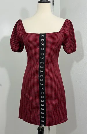 Wild Honey Small Red & Black Buffalo Plaid Goth Mini Dress thumbnail 1