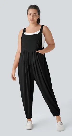 Halara Black Pockets Waffle Casual Jogger Overalls Comfy Cozy Medium NWT thumbnail 1