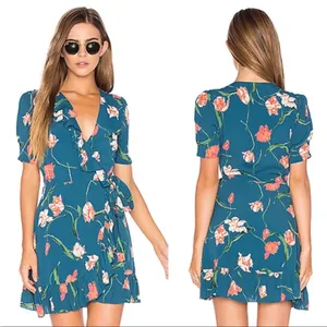 Privacy please revolve floral faux wrap dress blue‎ sz XS thumbnail 2
