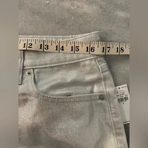 NWT Old Navy Size 8 Silver Shine Metallic Zip Stretch Denim A Line Mini Skirt thumbnail 11