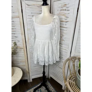 NWT BALTIC BORN Women's Med Ines Smocked Peplum Top White Fairy Romantic thumbnail 6