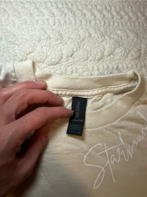 Gildan Ultra Cotton Long Sleeve Shirt Top Starbound Cream Small thumbnail 4
