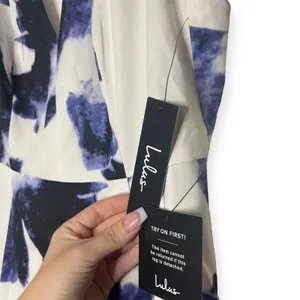 NWT Lulus White‎ Blue Floral Fit & Flare Deep V Mini Dress Resortwear Size Small thumbnail 6