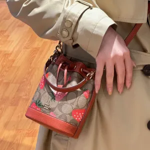 COACH Mini Dempsey Bucket Bag In Signature Canvas With Wild Strawberry CH164 thumbnail 4