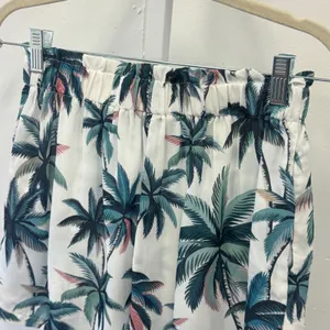 NWT Cupshe Palm Tree Print Shorts White Green Elastic Paperbag Waist‎ Tassel Sm thumbnail 5