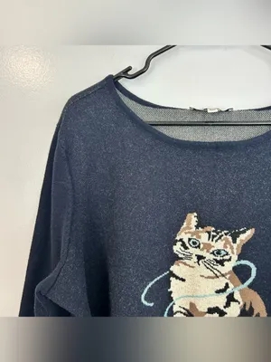 Astrologie Dark Navy Blue Cat/Kitten with Yarn Pullover Sweater Size XXL thumbnail 4